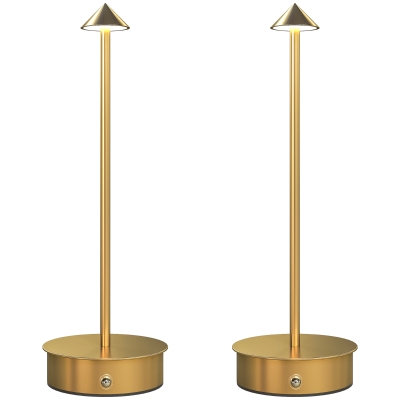 HOMCOM Juego de 2 Lámparas de Mesa LED Recargables con USB y Control Táctil y Luz Regulable Ø10x30 cm Dorado