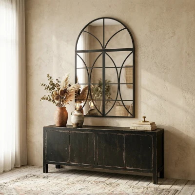 HOMCOM Miroir Mural Arqué 80x120cm Lot de 3 Métal Noir