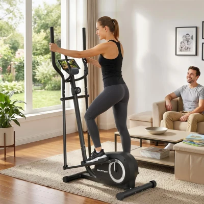 SPORTNOW Crosstrainer für Zuhause Ellipsentrainer mit Bluetooth App-Kompatibilität 8 Widerstandsstufe Schwungrad LCD-Monitor Grau