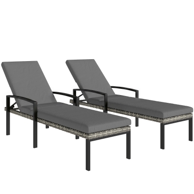 Outsunny 2er Set Sonnenliege Polyrattan Gartenliege mit 5-Fach verstellbar Rückenlehne Auflage bis 120kg Hellgrau