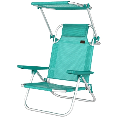 Outsunny Chaise Longue Pliable 6 Positions avec Auvent Turquoise