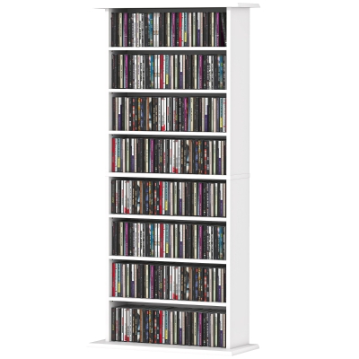HOMCOM Rangement CD/DVD 8 Compartiments 6 Étagères Blanc