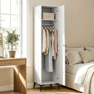 HOMCOM Armoire Étroite Blanc 36x40x180cm Porte Tringle Étagères