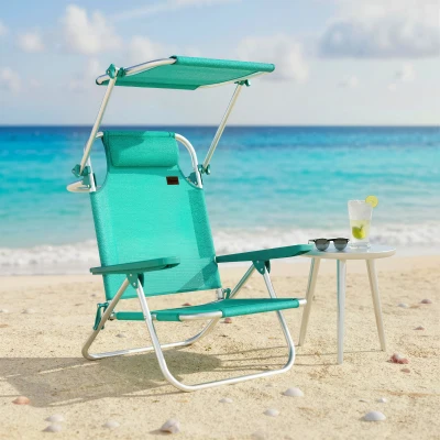 Outsunny Chaise Longue Pliable 6 Positions avec Auvent Turquoise