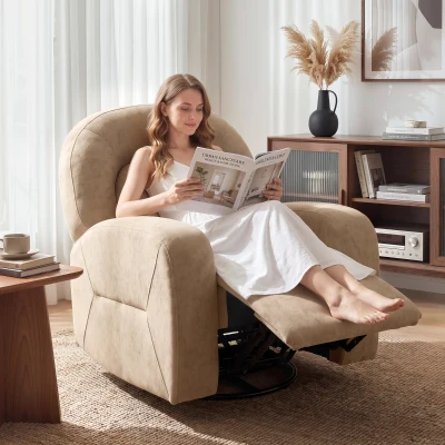 HOMCOM Fauteuil Pivotant Relax Velours Ultra-Doux Large Assise Kaki