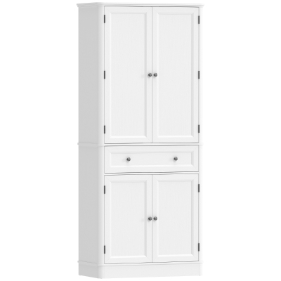 HOMCOM Armoire Cuisine 4 Portes Tiroir Étagères 80x39,5x186cm Blanc