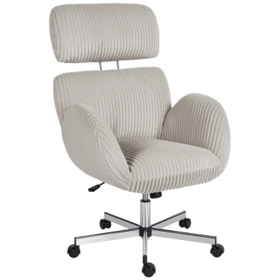 HOMCOM Silla de Oficina con Reposabrazos Respaldo Alto Reposacabezas Regulable Ruedas Altura Ajustable Giratoria Gris