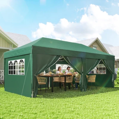 Outsunny Pavillon ca. 6x3m Stabil Winterfest Pop-up Faltpavillon mit Fenster Reißverschlusstür Seitenteilen UV Schutz