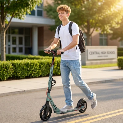 SPORTNOW Foldable Kick Scooter with Height Adjustable Handlebar, One-click Folding Adult Scooters with 200 mm Big Wheels, Silver