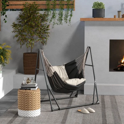 Outsunny Soporte para Hamaca Plegable 2 en 1 Soporte para Silla Colgante con Estructura de Metal y Bolsa de Transporte Negro
