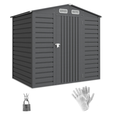 Outsunny Caseta de Jardín Exterior 190x131x188 cm Cobertizo Metálico con 2 Ventilaciones y Puerta para Herramientas Gris