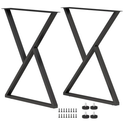 HOMCOM Pieds de Table X Acier Noir Réglables Lot de 2 Industriel