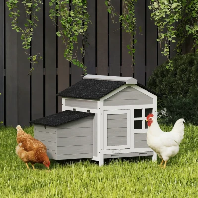 PawHut Poulailler Bois Gris avec Pondoir Toit Asphalte 92x64x69cm
