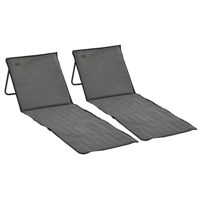 Outsunny Lot 2 Tapis Plage Dossier Inclinable Polyester Gris