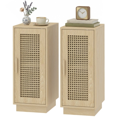 HOMCOM Tables de Chevet Bohème Bois 25x30x60cm Résine Tressée