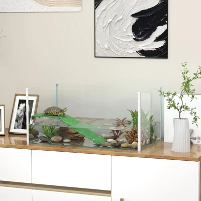 PawHut Acuario para Tortugas Terrario de Tortugas con Plataforma Rampa y Vista Panorámica 360° 60x35x28 cm Blanco