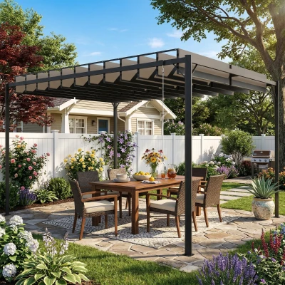 Outsunny Pérgola de Jardín 3x4 m con Protección UPF 50+ Gazebo con Techo Ajustable Estructura de Metal para Exterior Gris Oscuro