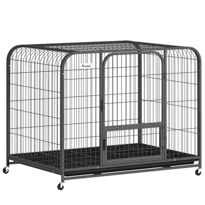 PawHut Gabbia per Cani in Acciaio con Ruote e 3 Porte, Nero