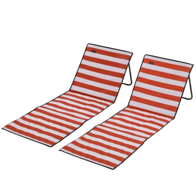 Outsunny Lot 2 Tapis de Plage Dossier Inclinable 142x51cm Blanc/Rouge