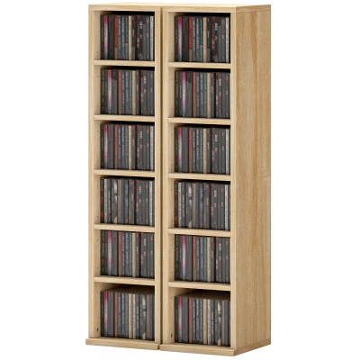 HOMCOM Lot de 2 Étagères CD/DVD 12 Compartiments Chêne