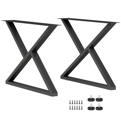 HOMCOM Pieds de Table X Acier Noir Industriel Set de 2 Réglables