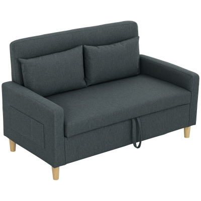 HOMCOM Canapé 2 Places Tissu Gris Rangement Coussins Amovibles