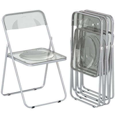 HOMCOM Set da 4 Sedie Pieghevoli in Acrilico Trasparenti, Grigio