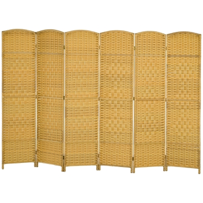 HOMCOM Paravent 6 Panneaux Bois Naturel Motif Tressé Pin