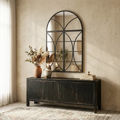 HOMCOM Miroir Mural Arqué 80x120cm Lot de 3 Métal Noir