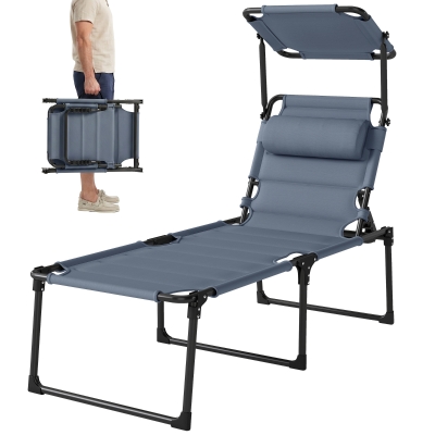 Outsunny Chaise Longue Pliante Gris Tissu Oxford 70x200x45 cm