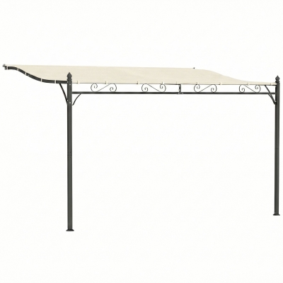 Outsunny Pérgola de Parede 2,5x3,5 m com Teto Inclinado Orifícios de Drenagem e Estrutura Metálica Creme