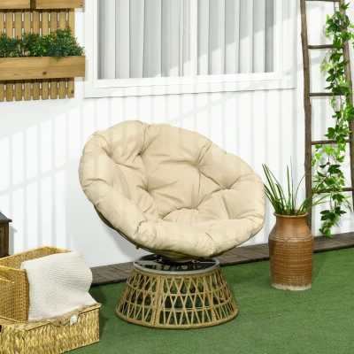 Outsunny Sillón Papasan Giratorio de Ratán Sintético con Cojín Carga 120 kg para Exterior Jardín Terraza 85x70x82 cm Amarillo