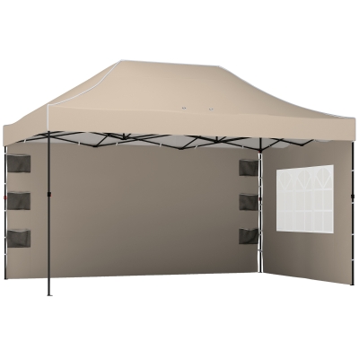 Outsunny Gazebo Pop Up con Pareti e Finestre Marrone Sabbia
