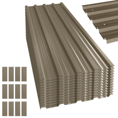Outsunny Juego de 12 Paneles para Tejado de Acero Galvanizado 7m² para Caseta de Herramientas Cobertizo 129x45cm Marrón