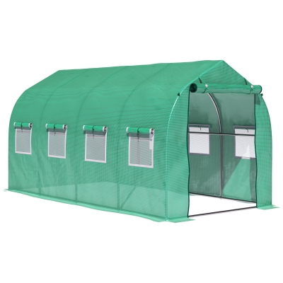 Outsunny Invernadero de Túnel 4x2x2 m con 8 Ventanas de Malla y Puerta Invernadero de Huerto para Patio Jardín Verde