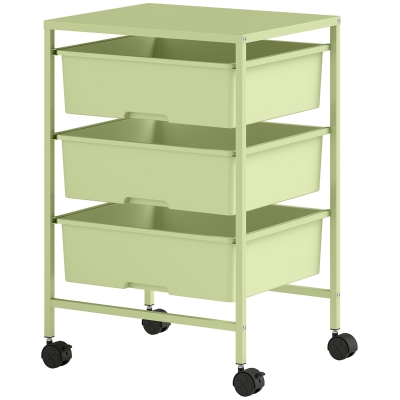 HOMCOM Carrinho Auxiliar com Rodas Carrinho de Cozinha de 3 Níveis com 3 Cestos e Estrutura de Aço 40,8x33,5x60,5 cm Verde