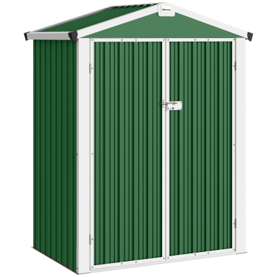 Outsunny Cobertizo de Jardín Exterior 1,1 m² 133x87x178 cm con 2 Puertas Abatibles Techo a Dos Aguas y Guantes Verde