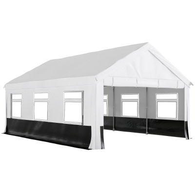 Outsunny Carpa para Fiestas 4x6 m Carpa de Jardín con Paredes Extraíbles 2 Puertas y Ventanas UPF30+ para Boda Gris y Blanco