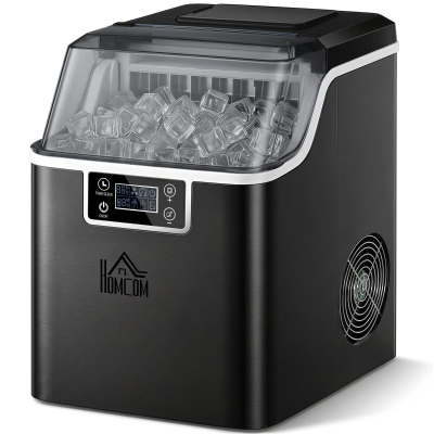 HOMCOM Machine à glaçons, 20 kg en 24h, 24 glaçons en 14-18 min, ice maker avec fonction autonettoyante, 25,2x36x37,1cm, noir