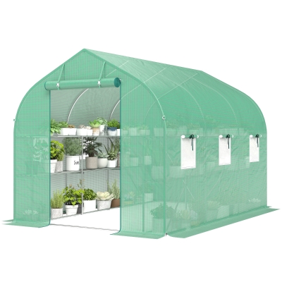 Outsunny Serre Tunnel 6m² Acier Galvanisé Vert avec Étagères