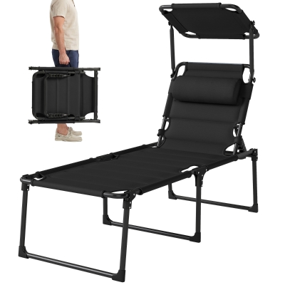 Outsunny Chaise Longue Pliante Noir Tissu Oxford 70x200x45 cm