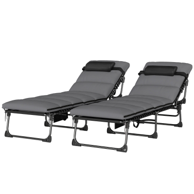 Outsunny Lot 2 Transats Jardin Inclinables XXL 200x57x38cm Gris
