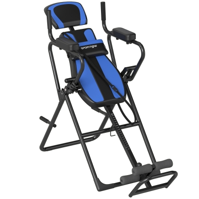 SPORTNOW Tabla de Inversión Plegable con Dominadas y Flexiones Altura Ajustable 155-198 cm Ángulos 20° 40° 60° Cinturón Azul