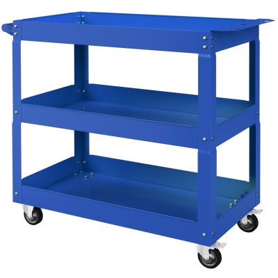 DURHAND Chariot Atelier 3 Plateaux Roulettes Acier Bleu