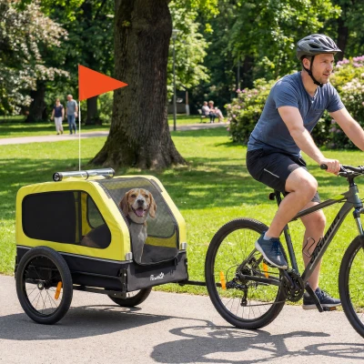 PawHut Dog Bike Trailer with Ramp and Reflectors Yellow