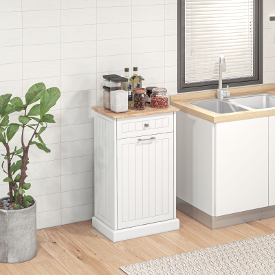 HOMCOM Aparador de Cozinha, Móvel de Cozinha com Suporte para Contentores de Lixo de 38 Litros, Gaveta, Branco