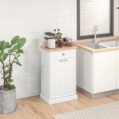 HOMCOM Aparador de Cozinha, Móvel de Cozinha com Suporte para Contentores de Lixo de 38 Litros, Gaveta, Branco