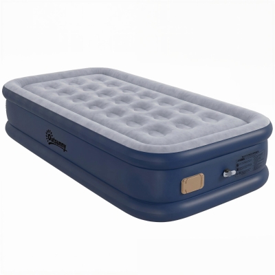 Outsunny Single Inflatable Mattress Built-in Pump Flocked Grey