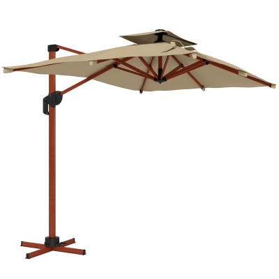 Outsunny Sombrilla de Jardín Excéntrica de Aluminio 300x198x252 cm con Protección UPF50+ y Base Cruzada Giratoria 360° Caqui