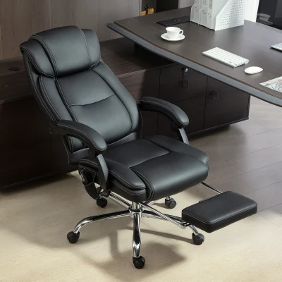 HOMCOM Bürostuhl Ergonomisch mit Massagefunktion Schreibtischstuhl mit Fußstütze, Kunstleder Schwarz
